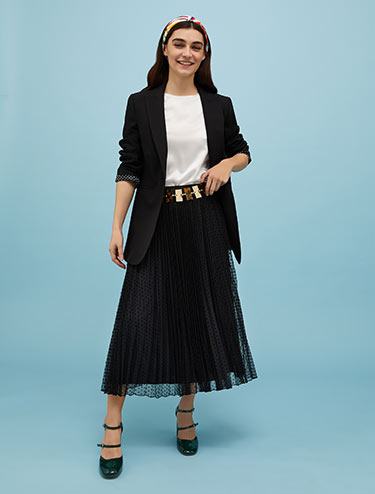Pleated jersey tulle midi skirt  - black - MAX&Co.
